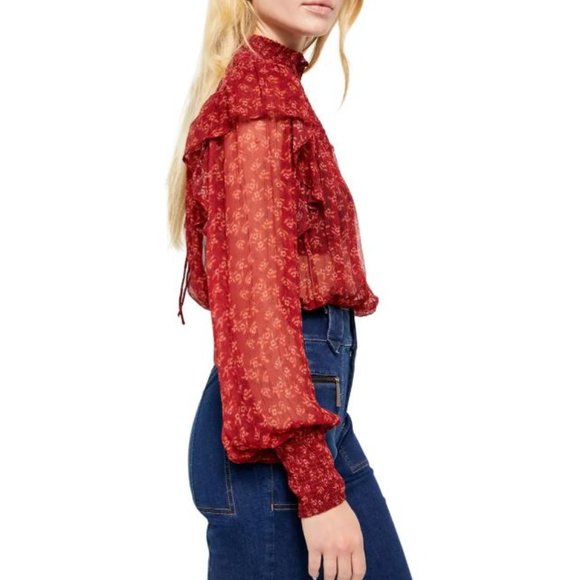 Free People Blouse Roma Red Floral Print Small - Picture 2 of 16